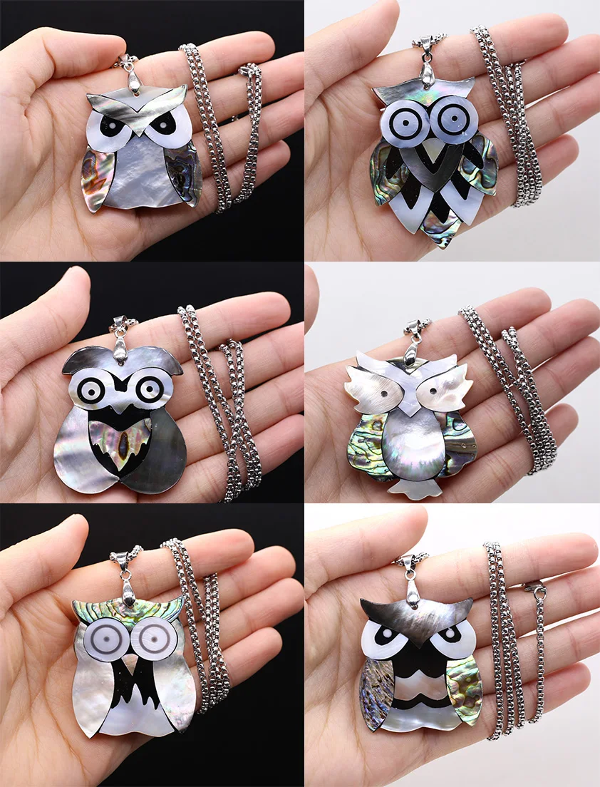 

Natural Abalone Shell Pendant All Kinds Of Birds Owl shape of Splicing Abalone Shell charms For Women And Man Fashion Gift