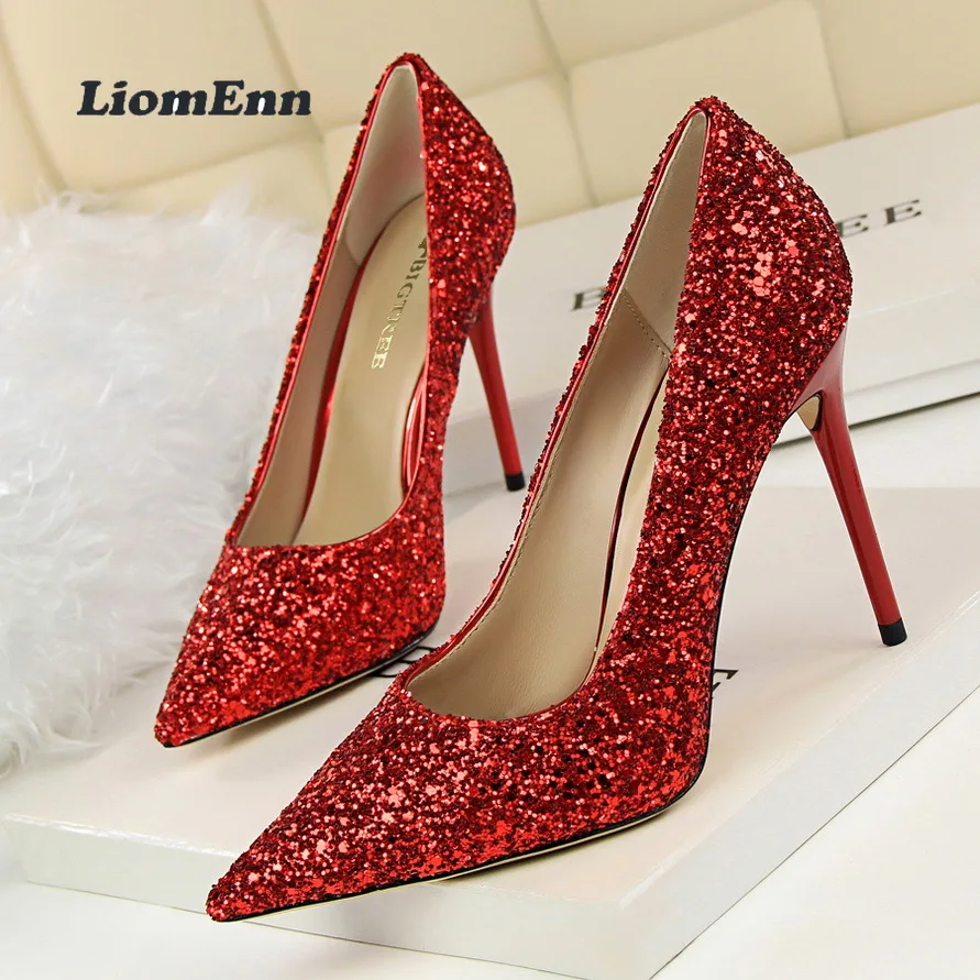 

Luxury Bling Crystal Thin High Heels Pumps Women Party Wedding Shoes 2022 New Spring Summer Pointed Toe Gold Red Silver Heels