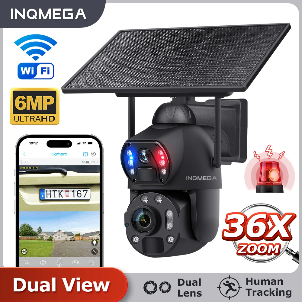 INQMEGA 36x Zoom 4G Sim Солнечная камера Беспроводная Wi-Fi Уличная 6-мегапиксельная с двумя