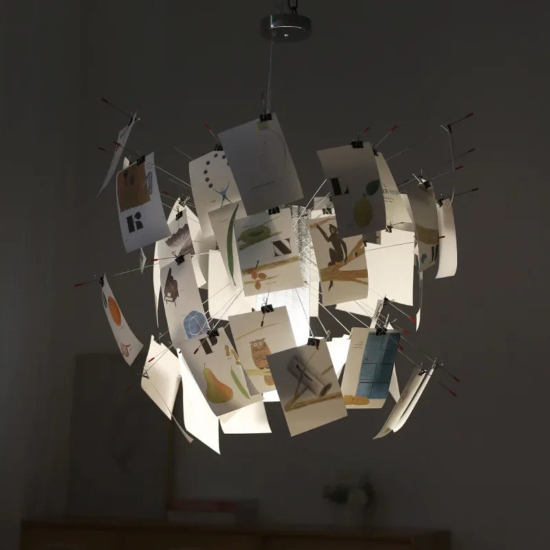Фото French Style Zettel Paper Chandelier Art Exhibition Hall Dining Room Living Room Bedroom DIY Designer Album Pendant LED Lighting №4