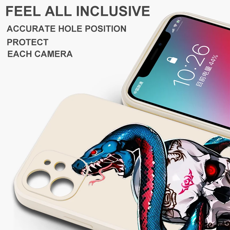 Фото Роскошный модный чехол для телефона с черепом и змеей для OPPO FIND X6 X5 X3 Pro Lite Neo OPPO Reno 9 8 7 Pro 8T 5G Funda Liquid Silicone Cover №2