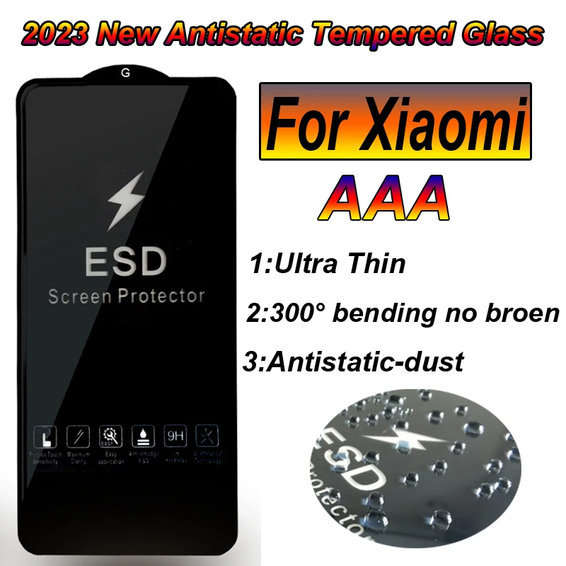 

25/50pcs AAA ESD Antistatic Full GlueTempered Glass For Xiaomi Redmi Note 12 Pro Note 11 10S 10T Redmi 11A 10A POCO M5 Mi 13