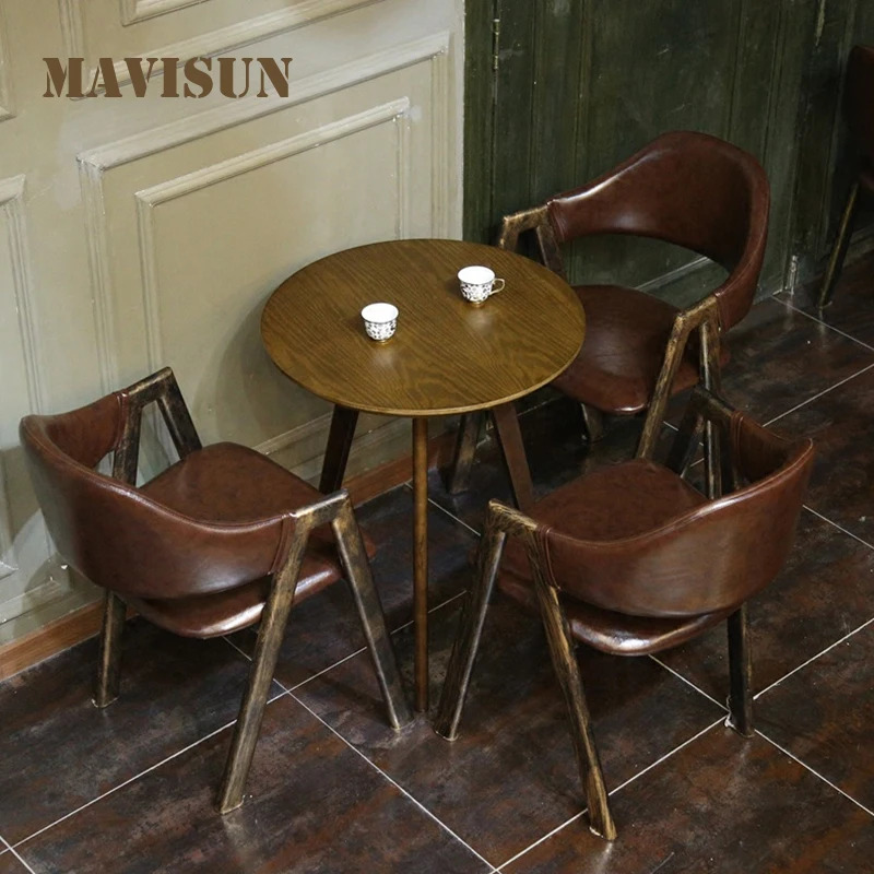 

Coffee Shop Table And Chair Combination Nordic Dessert Shop Table And Chair Solid Wood Western Restaurant Round