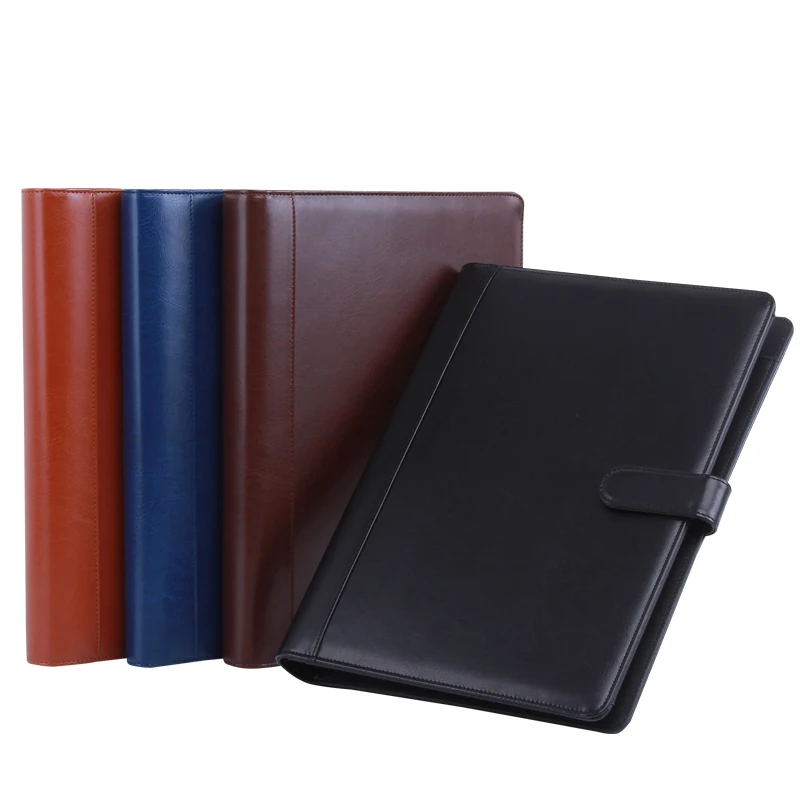 

PU leather folder Padfolio multifunction organizer planner notebook ring binder A4 file folder with calculator office supply