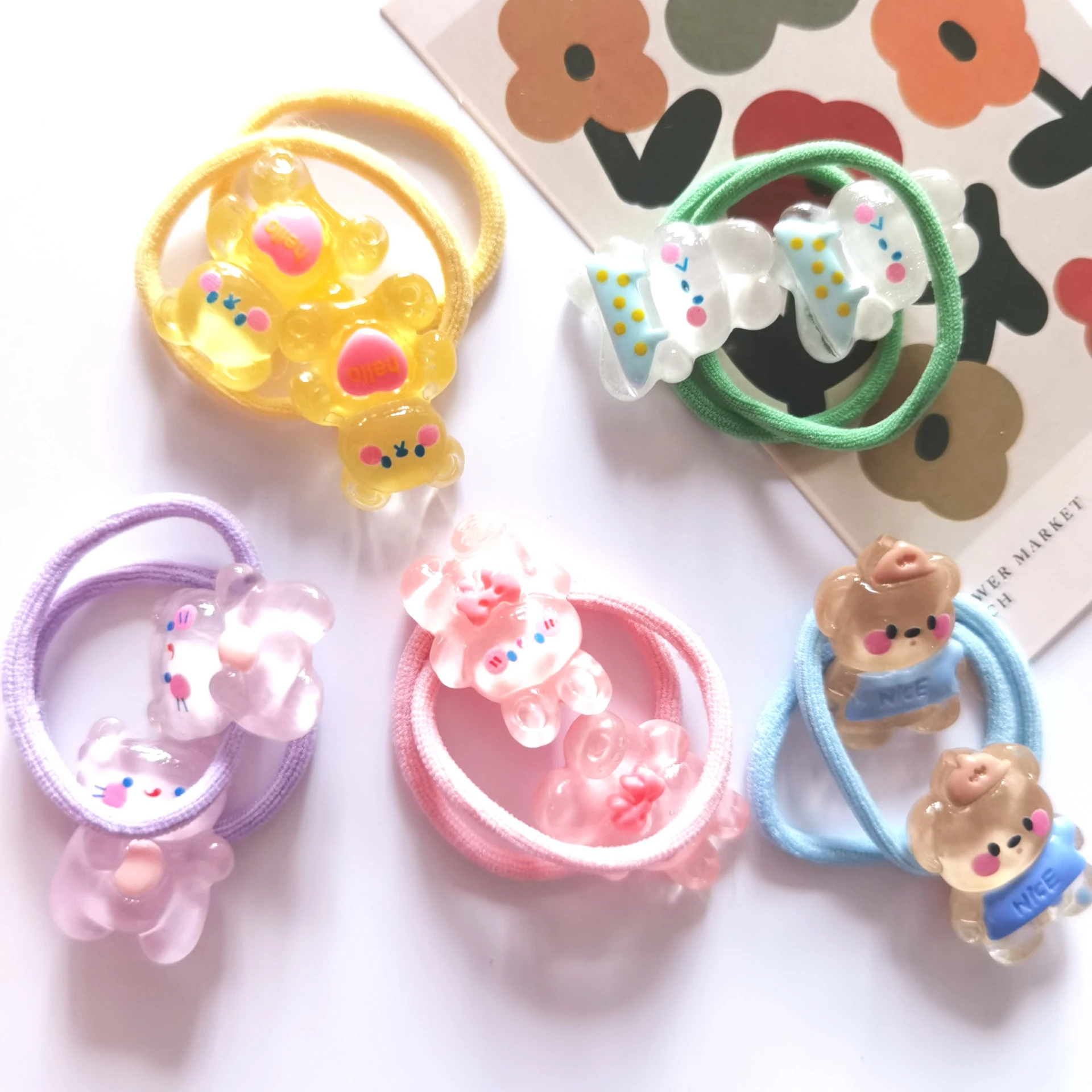 

10Pcs New Girls Cute Cartoon Animals Bear Small Scrunchie Lovely Rubber Bands Ponytail Holder Headband Fashion Hair Accessories