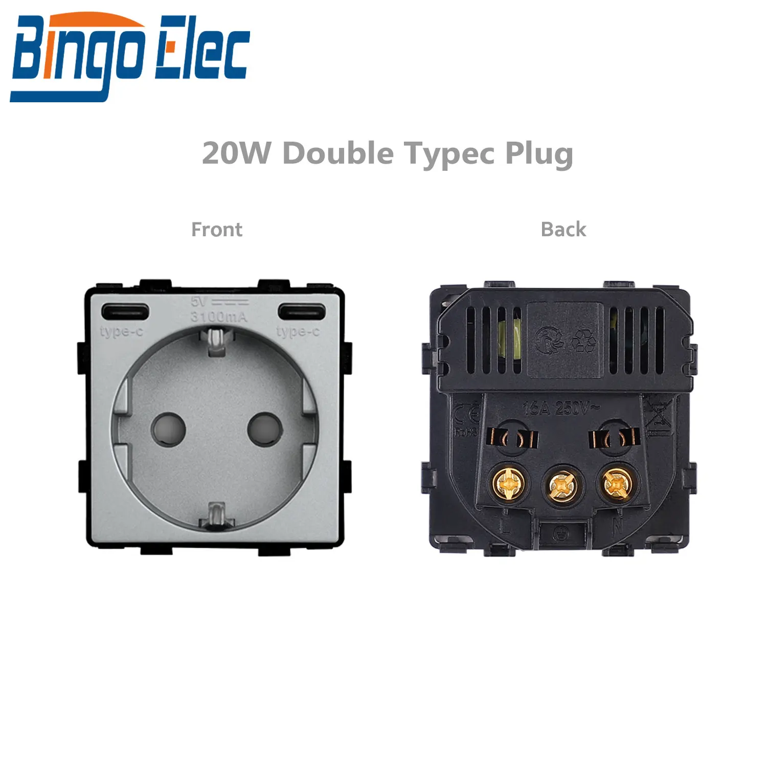 

BINGOELEC 65 Вт PD Модуль быстрой зарядки Разъем для быстрой зарядки Часть 1/2 USB Type-C 20 Вт Настенное зарядное устройство для телефона Поддержка рам BINGOELEC