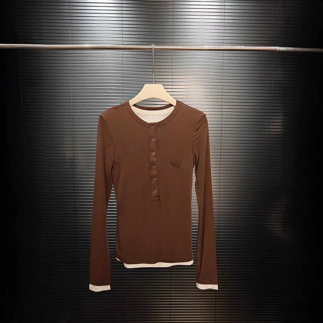 Двухсекционная иллюзионная футболка с длинными рукавами Генри женская осень 2024