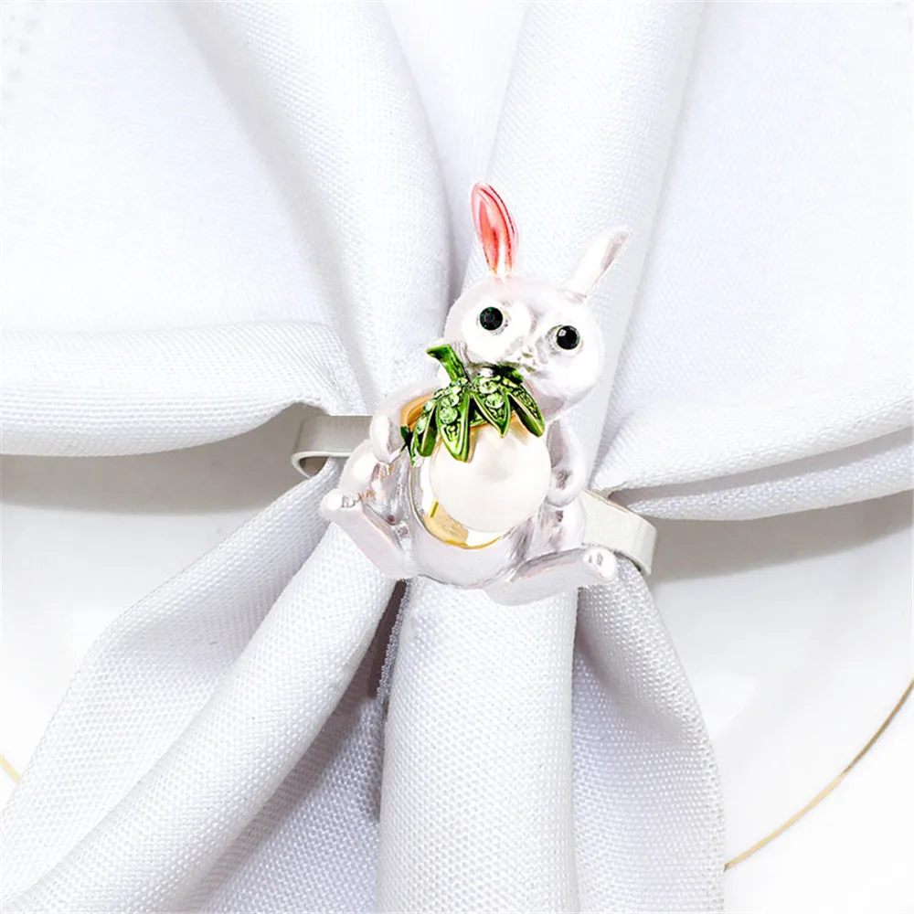 

Cute Easter Bunny Napkin Rings Wedding Hotel Table Napkin Buckle Rabbit Metal Towel Rack Holders Home Party Kitchen Decoration