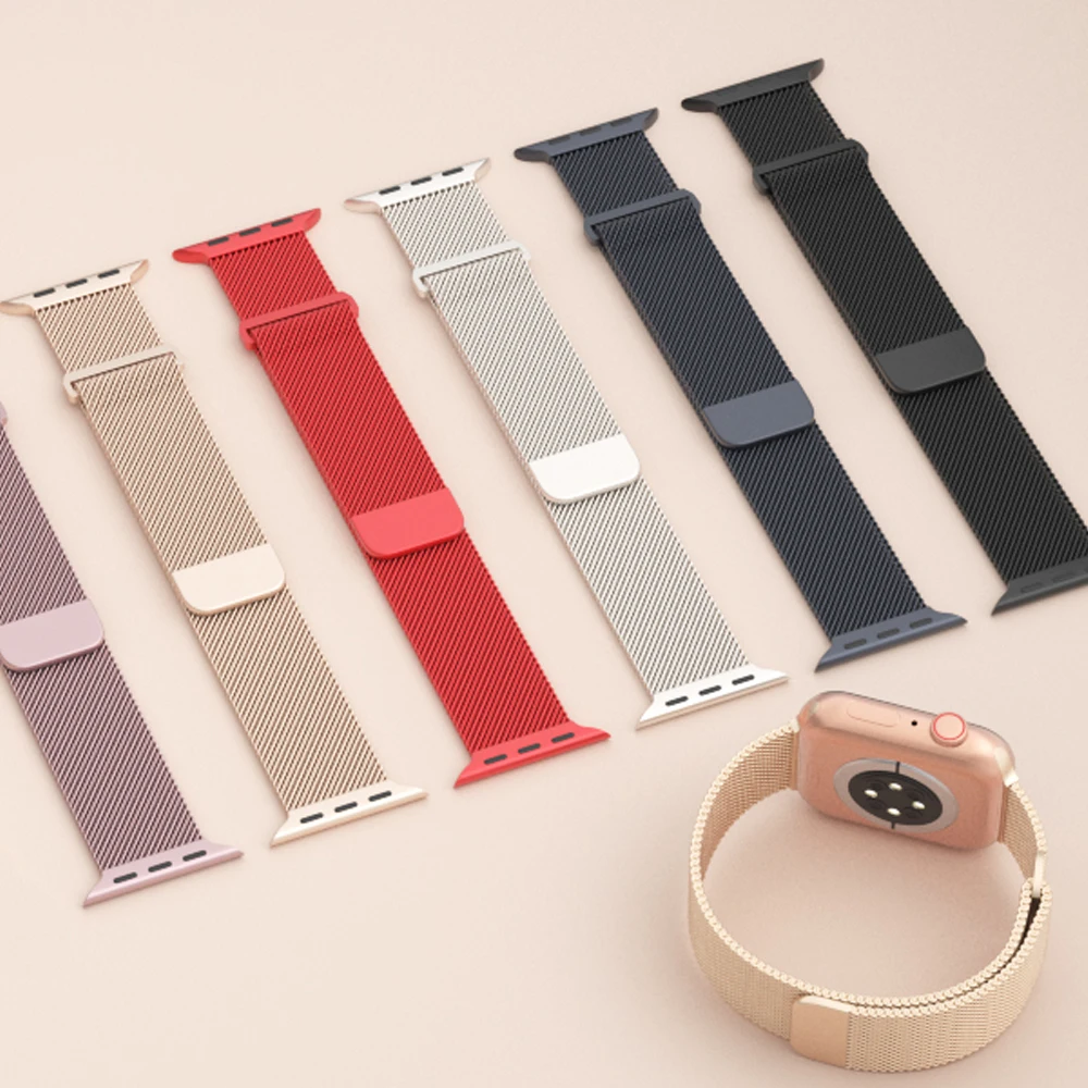 Фото Магнитные ремешки для Apple Watch Band 10 9 8 7 6 5 4 3 SE Ultra2 49 мм 46 мм 45 мм 44 мм 42 мм 41 браслет correa iWatch металлические ремешки №4