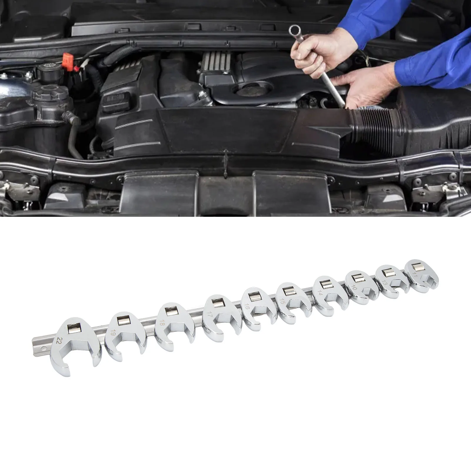 

Набор ножных ключей для ворон, размеры от 10 мм до 22 мм, метрический гаечный ключ для привода 3/8 дюйма, хромированные гаечн...