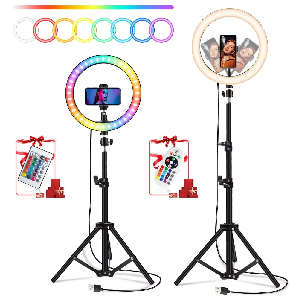 

Inch Led Ring Light Usb RGB Ringlamp USB Light Ring Photo Selfie Lamp with Remote Phone Stand for Streaming Video Photography