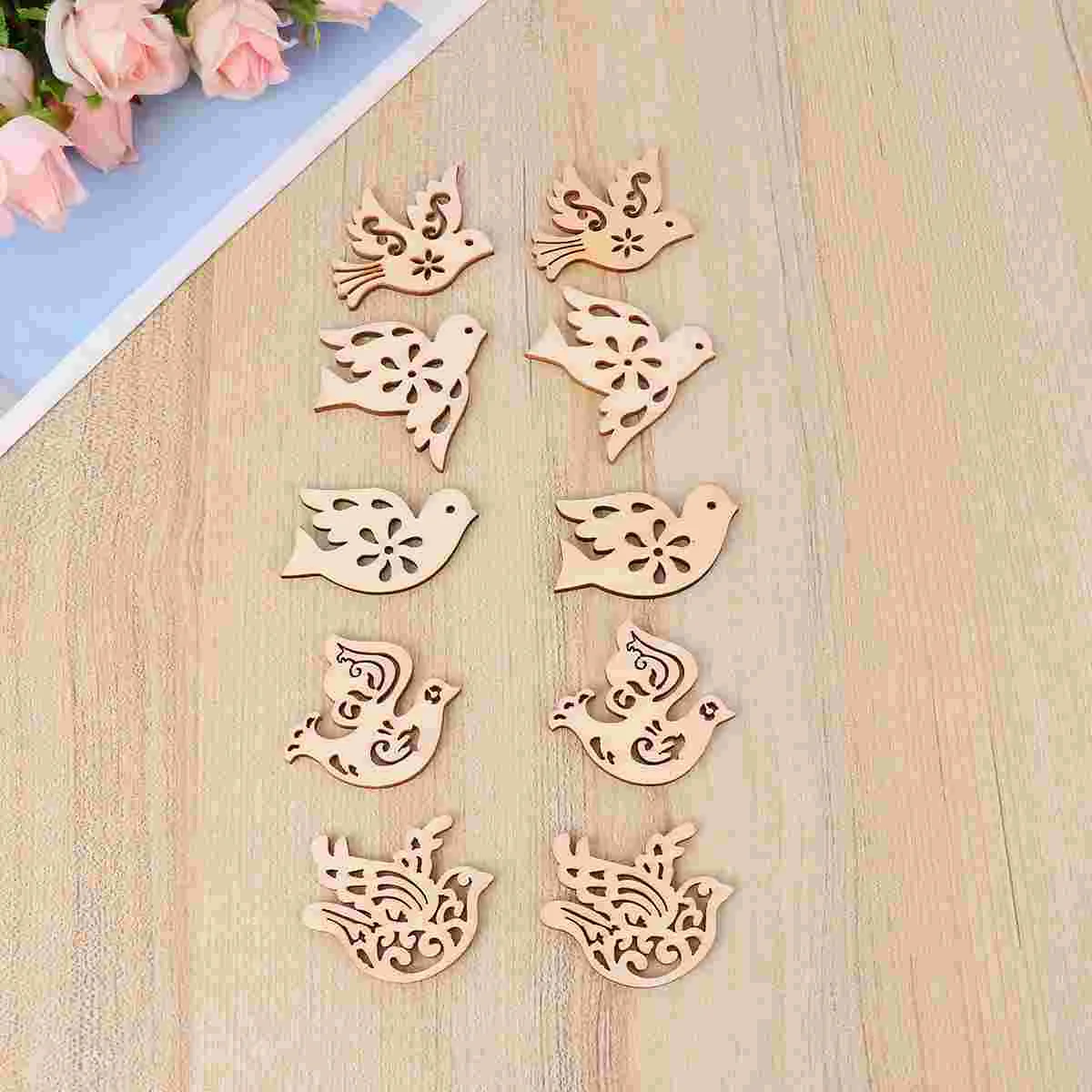 

Wooden Birds Bird Slices Embellishments Hanging Shapes Craft Wood Love Flower Tags Pigeon Cutouts Table Cutdiy Cutout