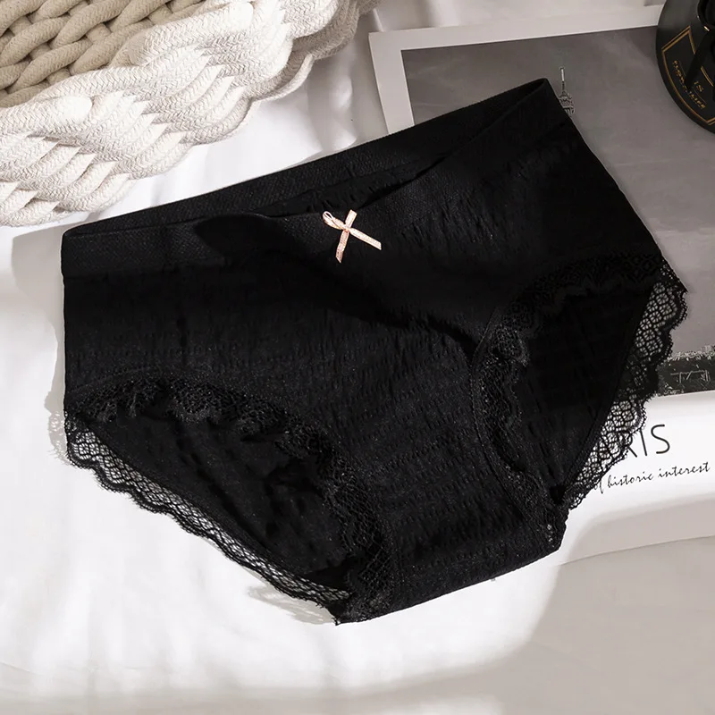 Hot-selling Summer Panties for Woman Mid-waist Graphene Pure Cotton Antibacterial File Seamless Ladies Large Size Lace Bow images - 6