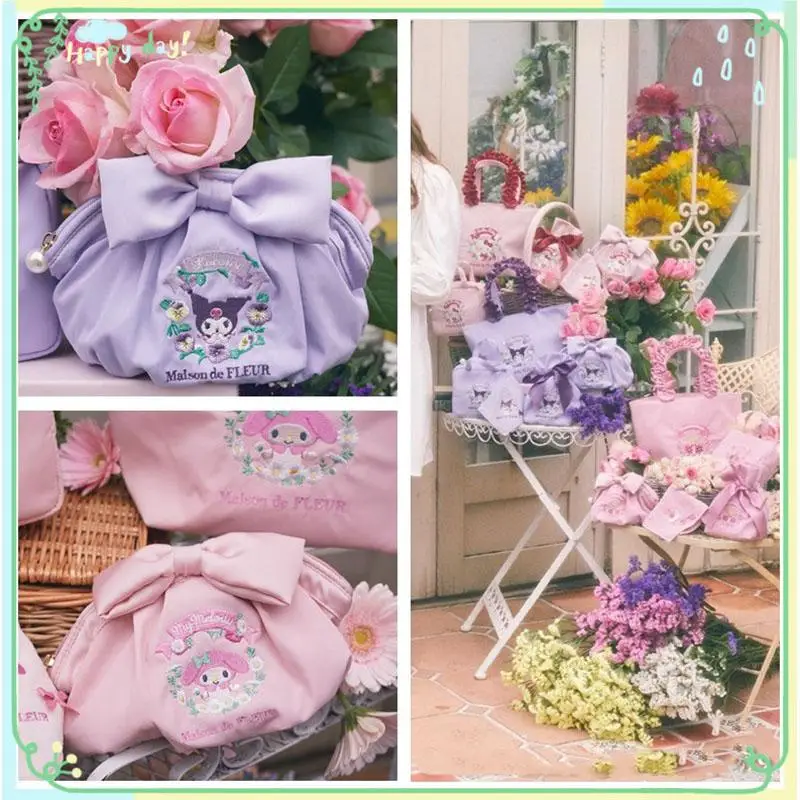 

Cute Kawaii Cartoon Sanrioed Japanese Mymelody Kuromi Handbag Shell Bag Bow Hand Carry Makeup bag Storage bag Gift