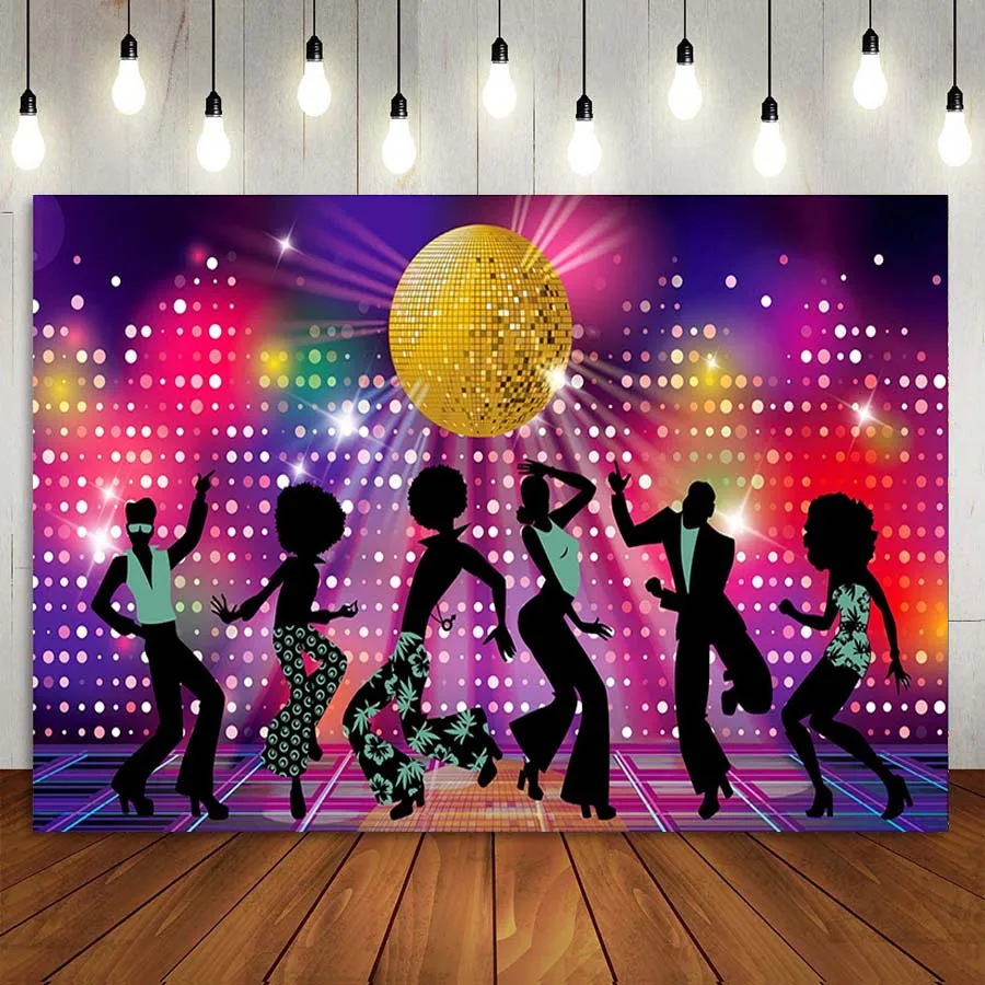 

Disco Theme Party Backdrop 70s 80s 90s Disco Fever Dancers Let's Glow Crazy Neon Night Birthday Photography Background Banner