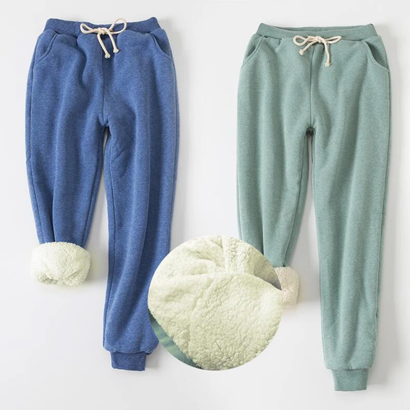 

Winter Women Pants Solid Elastic Waist Thick Harem Pants Korean Version New Lambskin Cashmere Warm Pants Women Trousers