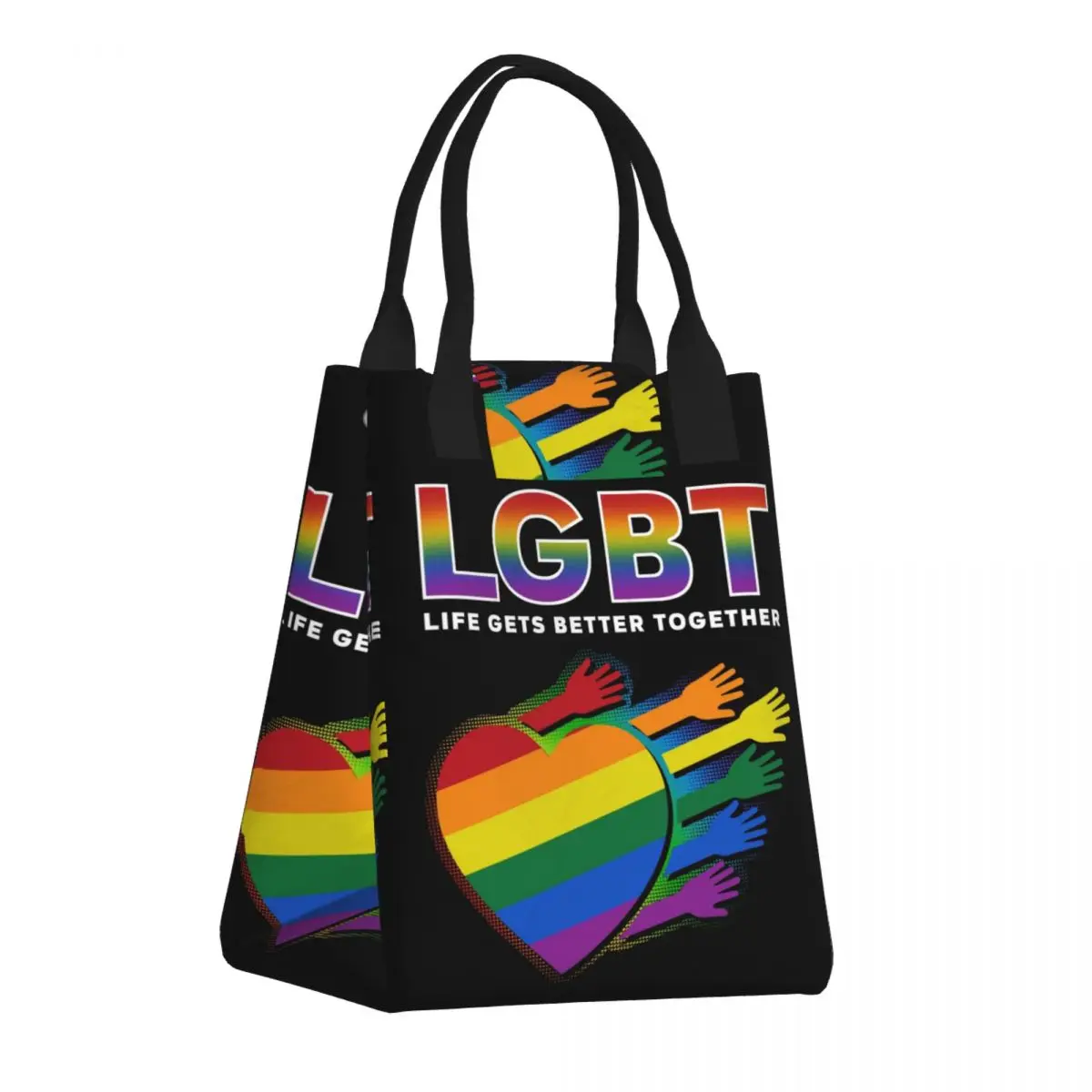 

LGBT Heart Rainbow GLBT Insulated Lunch Bag School Office Gay Lesbian Pride Portable Cooler Thermal Lunch Box Women Tote Bags