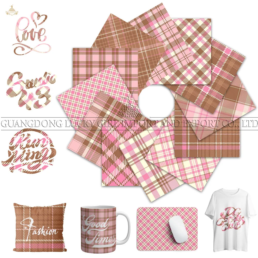 Lucky Goddness Pink Plaid Infusible Transfer Ink 12x12 IN Sublimation Transfer Paper Ink for Cricut Joy Heat Press Mugs T-Shirts