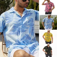 european summer mens leisure beach wear maple leaf printed short sleeve shirt