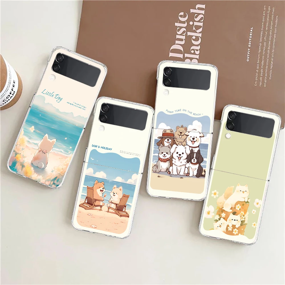 Фото Чехол для телефона Samsung Galaxy Z Flip 3 4 5 6 7 Fold, высокопрочный поликарбонатный чехол для Galaxy Z Flip3, прозрачная накладка с милым мультяшным дизайном: собака, морской кролик №1