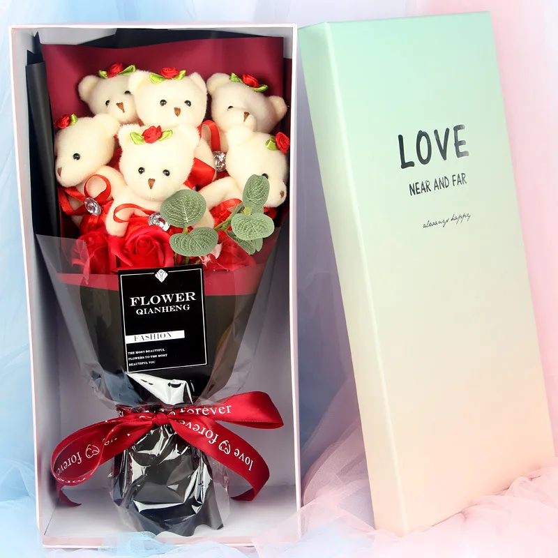 

Cartoon Teddy Bear Stuffed Animal Plush Toy Lover Graduation Flower Bouquet Gift Box Birthday Valentine's Day Christmas Gifts