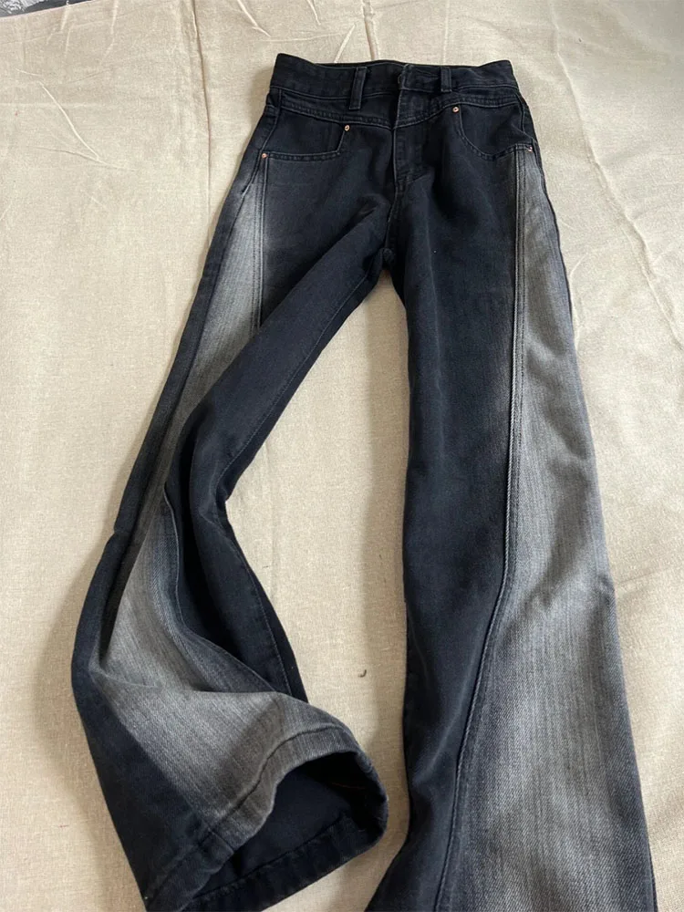 Черные джинсы Gyaru в стиле гранж-кпоп Отбеленные джинсовые брюки винтажные