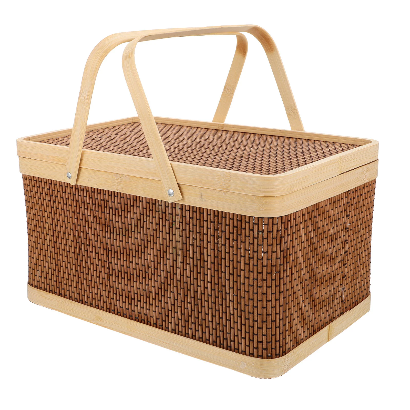 

Basket Picnic Storage Woven Wicker Bamboo Baskets Hamper Flower Fruit Rattan Seagrass Lid Decorative Handle Organizer Willow
