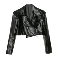 2022 new black motorcycle suit sweet cool leather jacket coat spring fashion fried street all match thin top female y2k
