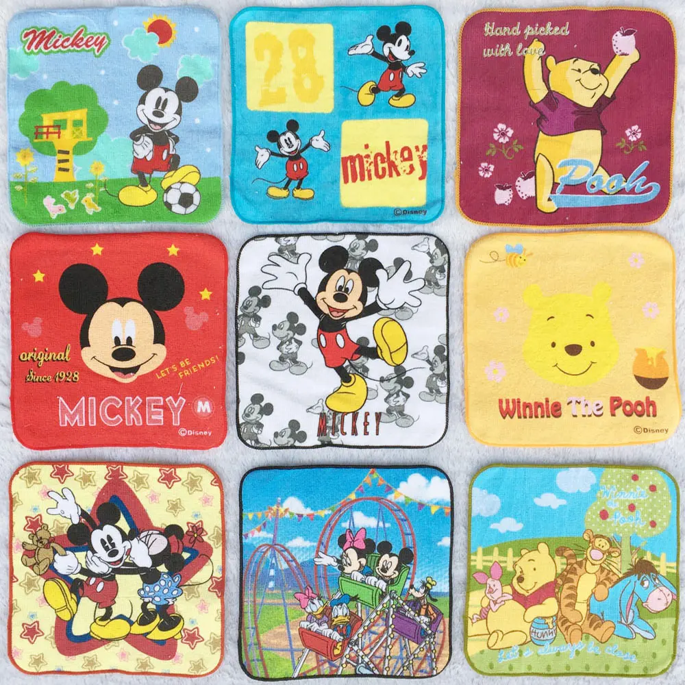 

Disney Winnie the Pooh Mickey Minnie Cartoon Face Hand Towel Handkerchief Square Cartoon Children's Towel soft absorbent 20X20cm