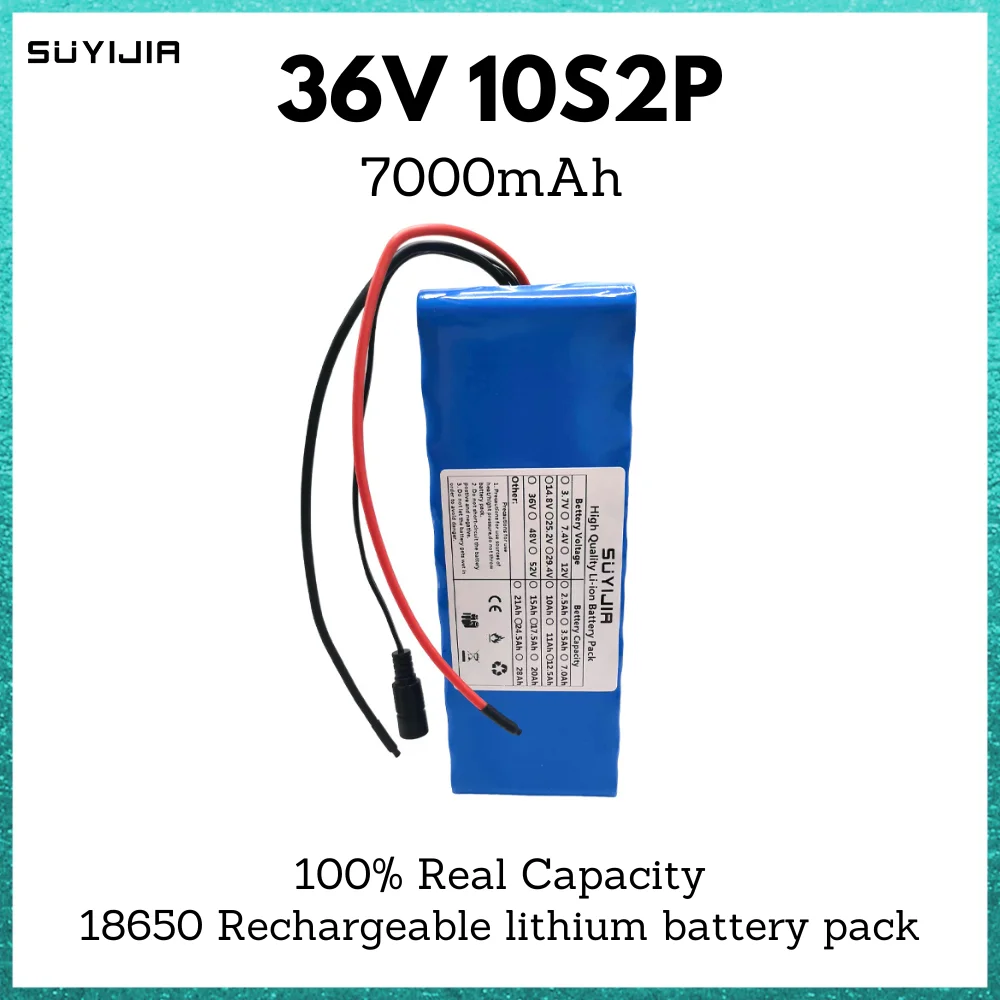 

10S2P 18650 Battery Pack 36V Li-ion Rechargeable Battery Real Capacity 7000mAh Electric Bicycle Scooter with BMS Backup Battery