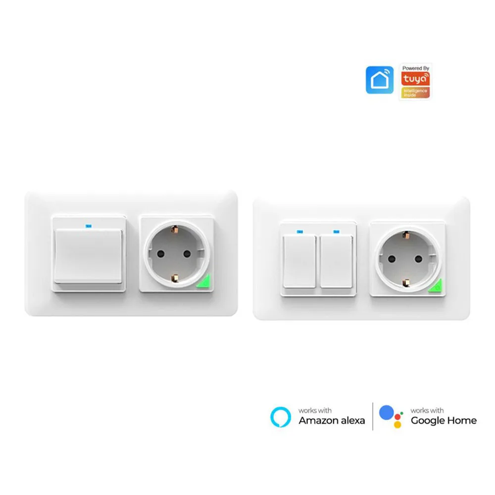 

WiFi Smart Wall Switch & Socket EU 1/2 кнопки переключения света Tuya APP для Alexa Google Electric Socket Home улучшения