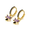 Elegant and Unique: 925 Sterling Silver Round Huggie Black Purple Zircon Pendant Drop Earrings