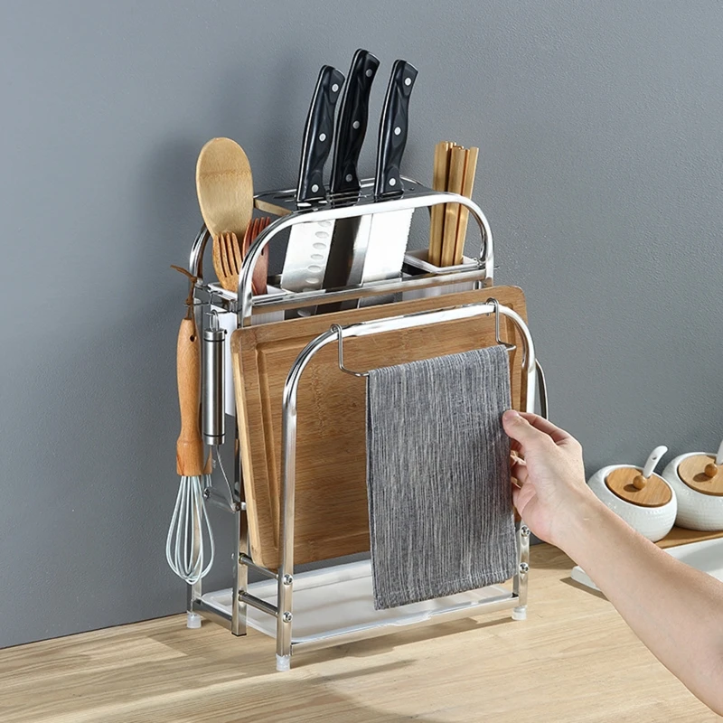 

Durable Drainage Knives Rack with Tray Metal Kitchen Accessories Rust Proof