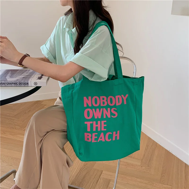 

New Ladies Canvas Shoulder Bag Female Simple Letter Printing Handbag Women Shopping Bag Student Book Bag Casual Totes for Girls