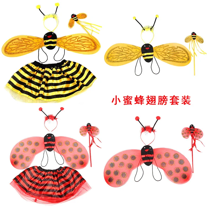 

4 Pcs Sets Halloween Christmas Bee Ladybug Costumes for Kids Girls Cute Party Fancy Dress Cosplay Wings+Tutu Skirts Costume