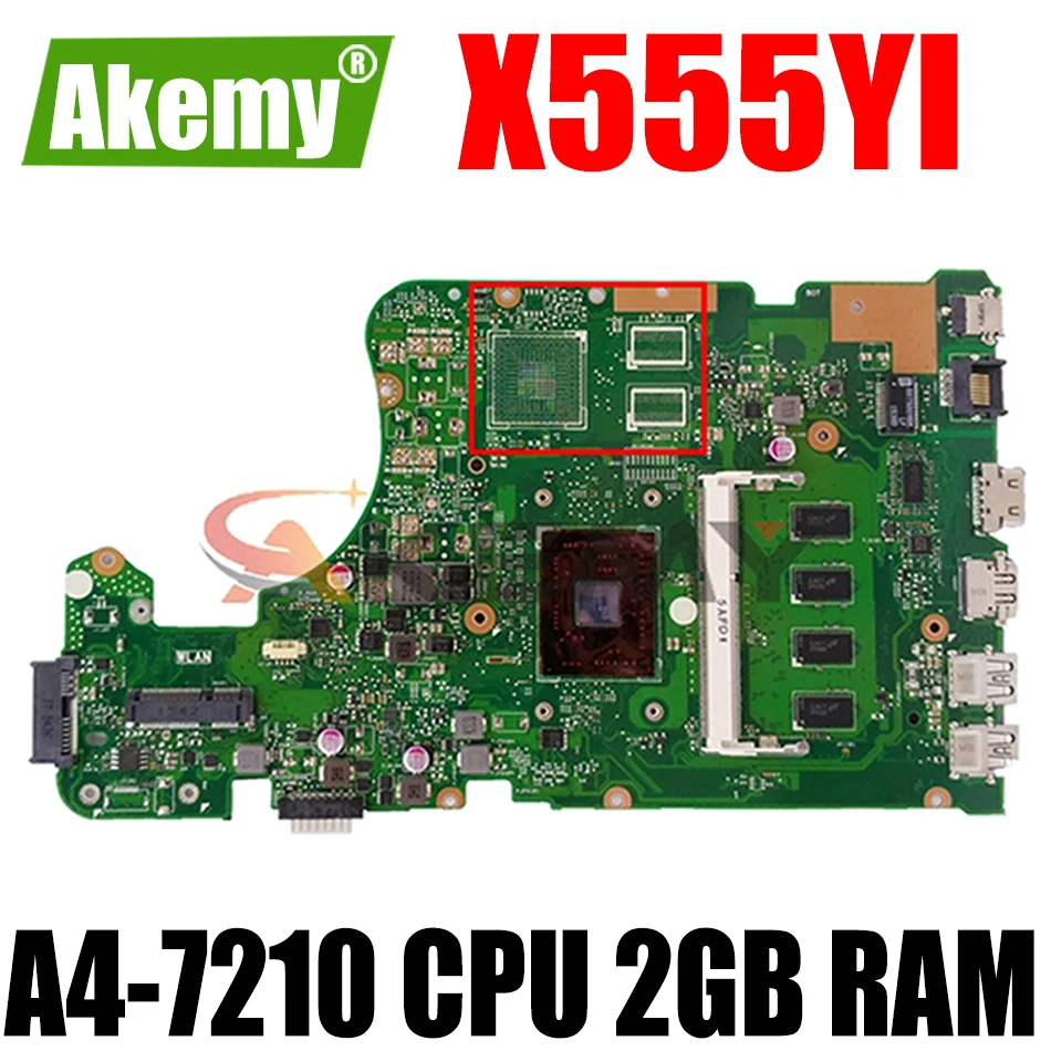 

Akemy For ASUS X555DG X555YI X555Y x555d original motherboard X555YI notebook mainboard with A4-7210 CPU 2GB RAM test full 100%