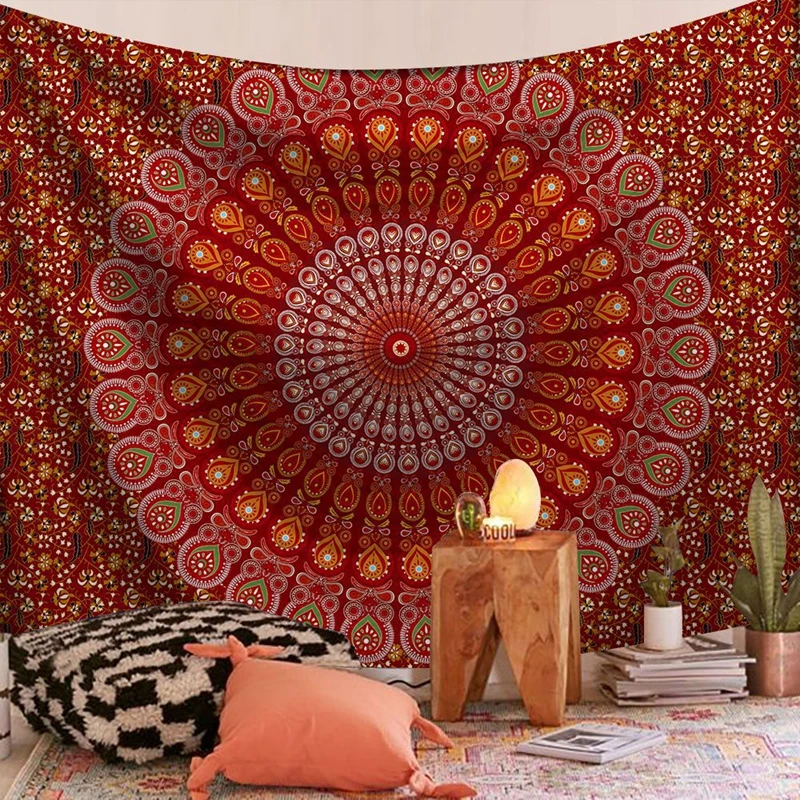 

Indian Mandala Tapestry Custom Geometric Circle Flowers Printed Large Size Wall Hanging Tapestries Bohemian Home Decoration