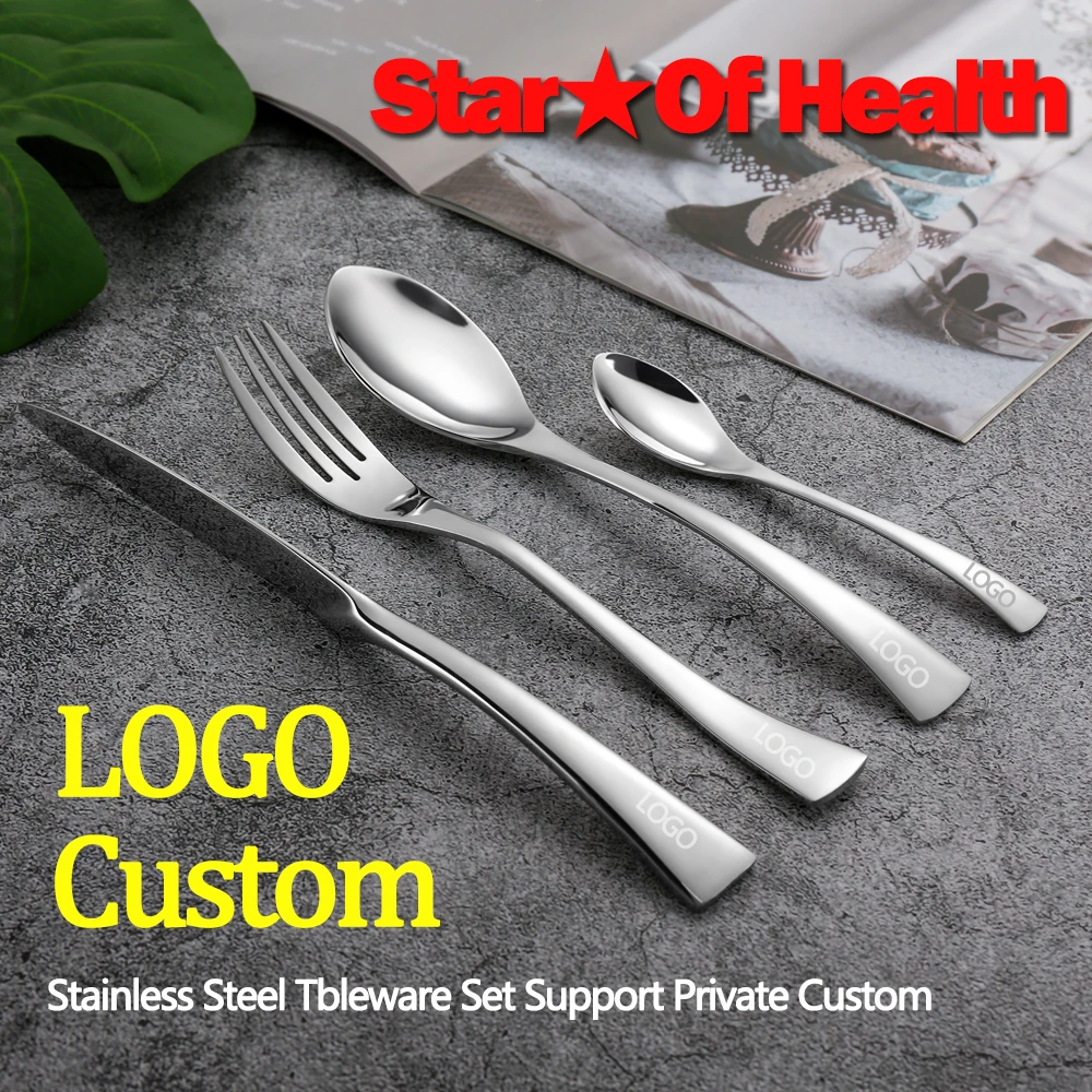 32Pcs Luxury Tableware Set Stainless Steel European Style Dinnerware Set Private Custom Logo Knife Fork Spoon Hight-end Cutlery