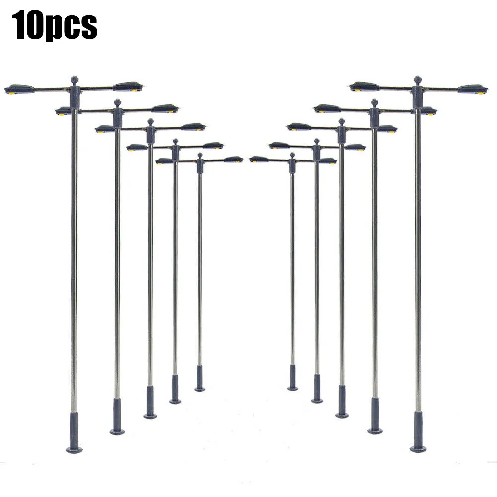 

10pcs Model Double Head Lamps LED Street Lamp Garden Decor 104mm HO / OO Scale Adjustable Height Train Layout Toys Crafts