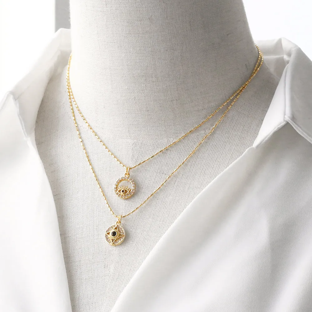 FLOLA маленькие синие ожерелья от сглаза для женщин медные позолоченные с