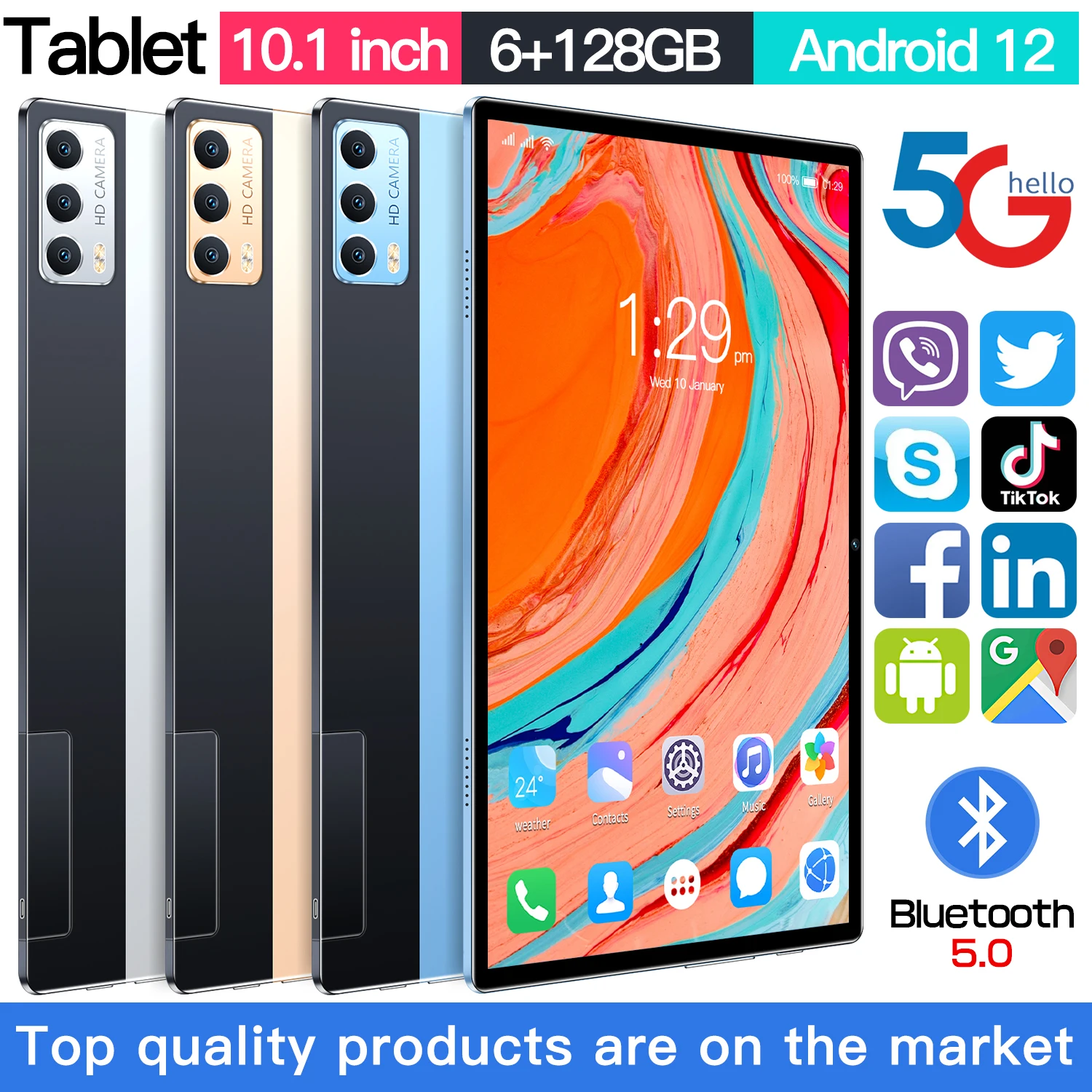 

Новинка 【купите 128 ГБ 】 10,1-дюймовый планшетный ПК Android 12 4G/5G 10 ядер 6 ГБ ОЗУ 10,1 Гб ПЗУ Планшетные ПК двойной Wifi Type-C 128 мАч планшетный компьютер