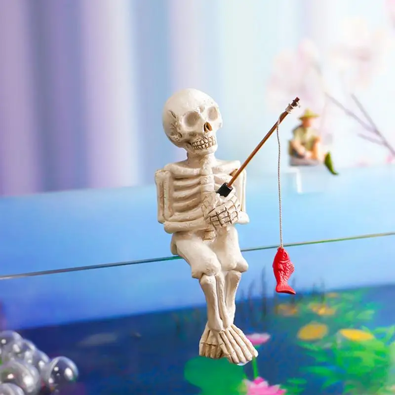 Фигурка черепа Хэллоуин Рыболовный скелет Садовая статуя Садовый аксессуар для