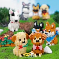 mini animal building blocks husky shiba inu pet schnauzer puppy model ornaments diy childrens assembled toys christmas gift