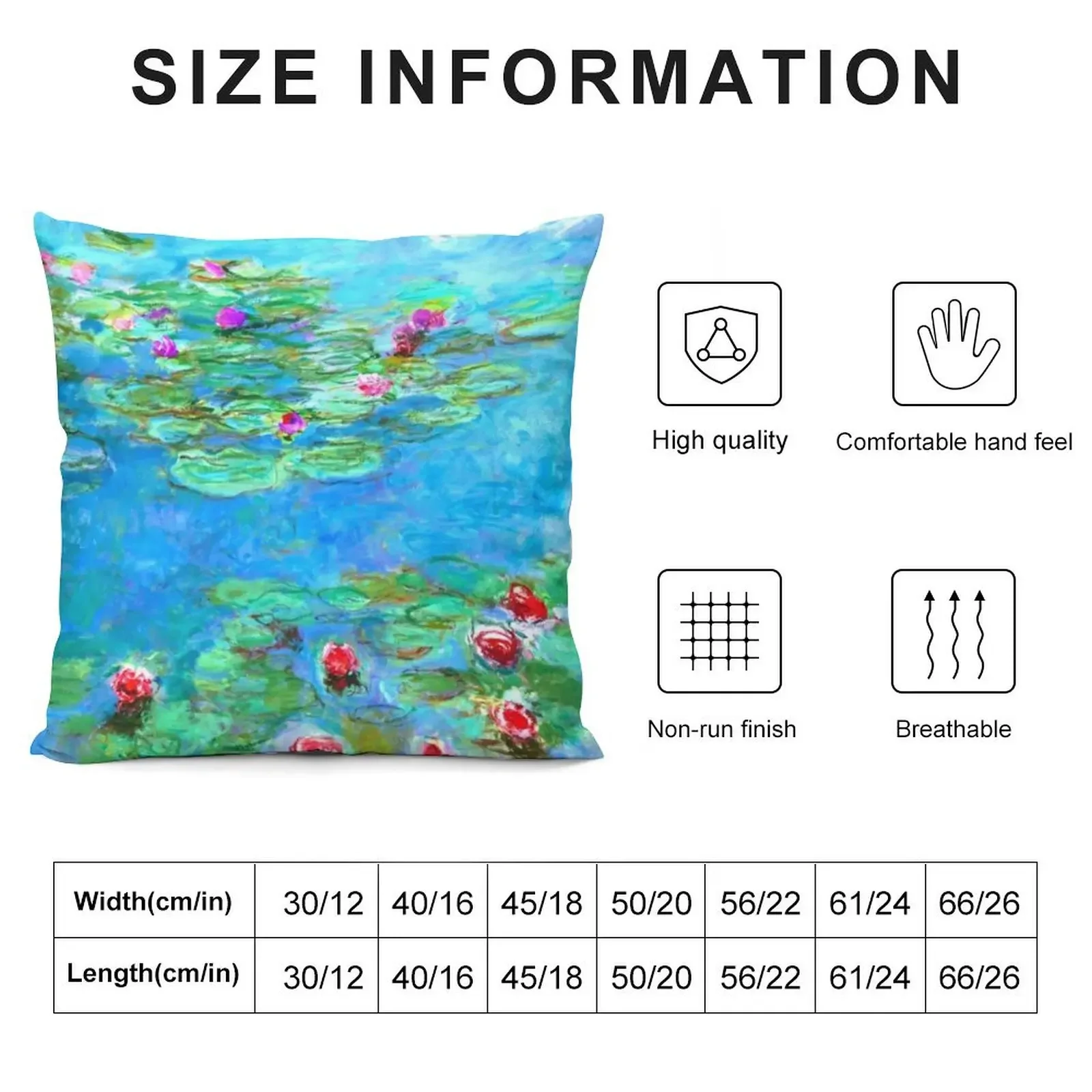 Claude Monet - Голубые синие водяные лилии / Nymph Öl Vert d⟪u Декоративная подушка Плед