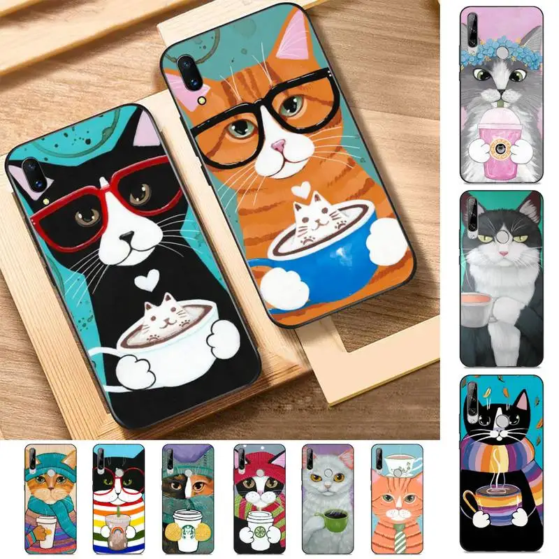 

Cute Coffee Cat Phone Case for Huawei Y 6 9 7 5 8s prime 2019 2018 enjoy 7 plus