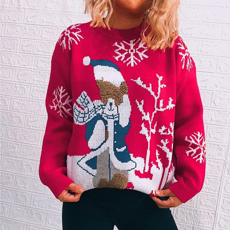 

Knitted Pullover Sweaters Women Christmas Pattern Long Sleeve Jumper Sweater Female Autumn Winter Casual Tops Loose Streetwear