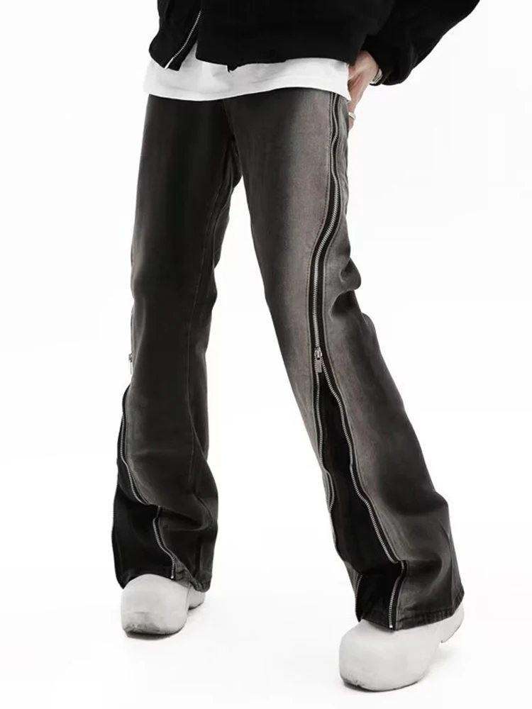 American -style High Streets Make Old Gradient Zipper -oriented Design Jeans, Men New Loose Mid -waist Straight Jeans Mens Pants