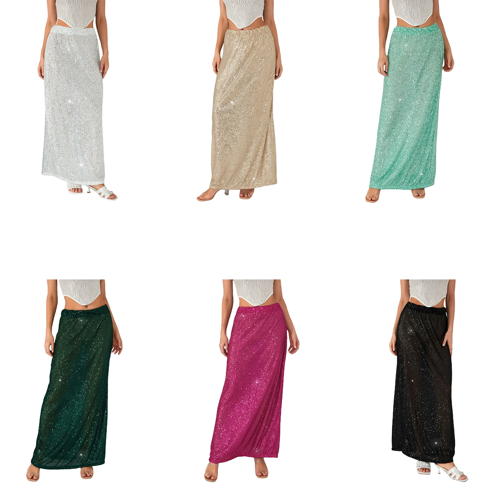 Женская юбка с блестками Элегантная черная трапециевидной формы высокой талией