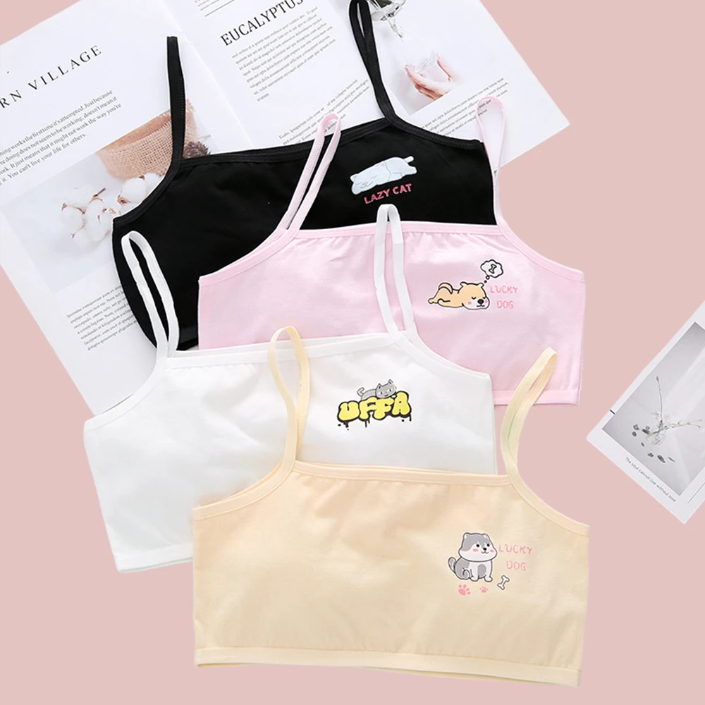 

Cotton Cartoon Sling-type Steelless Bra Gift Girl Bra Teen Crop Top Underwear Vest Puberty Sport Training Bras Streetwear Tube