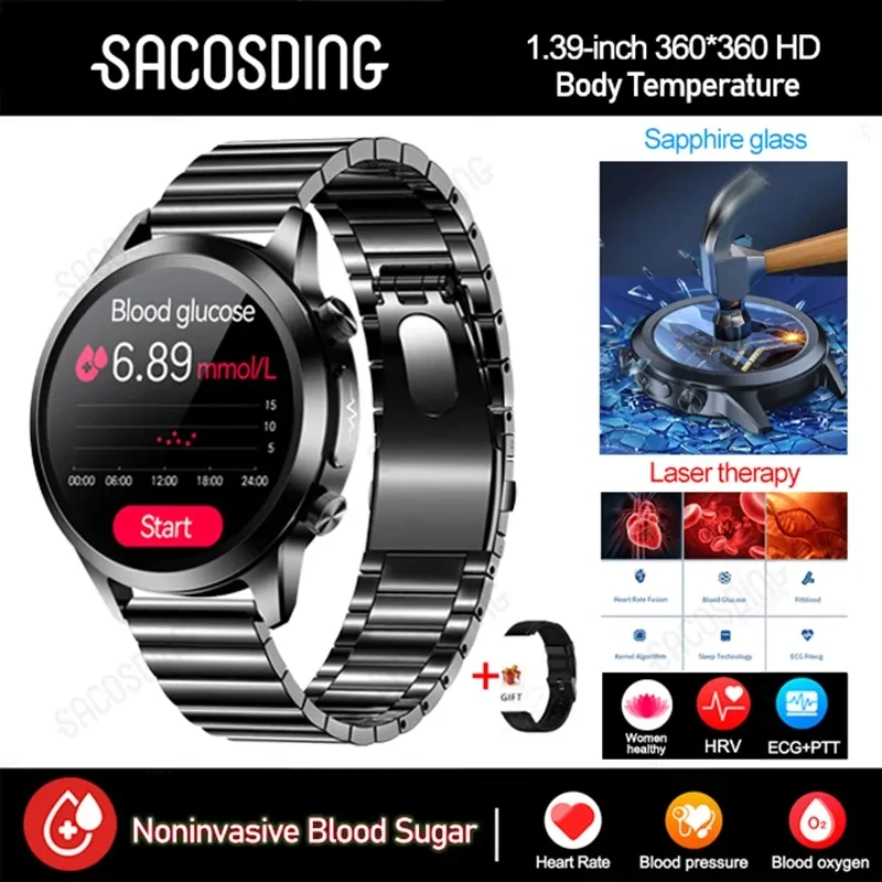 

2023 New Smartwatch Blood Sugar Blood lipids Blood Pressure Body Temperature Health Monitoring Smart Watch for Men Women Clock